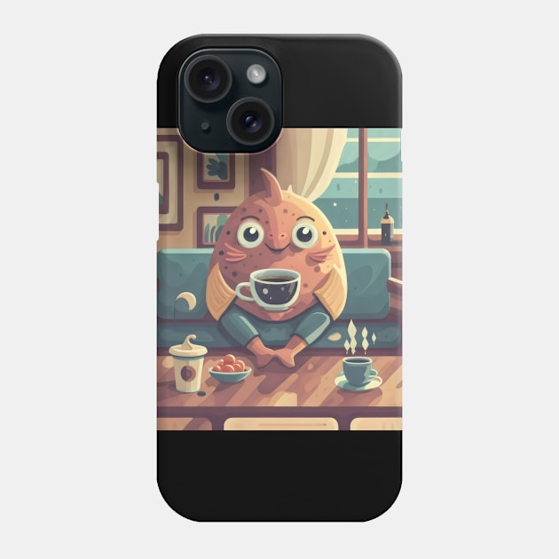 Cute Cozy fish having coffee Phone Case by Spaceboyishere