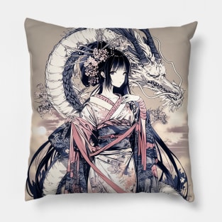 Geisha and Dragon 7814 Pillow