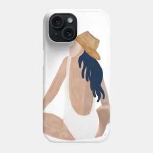 Blue haired girl sitting on the beach Phone Case