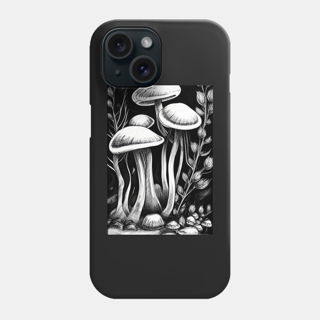 INK BLACK AND WHITE BUNCH OF MUSHROOMS Phone Case by sailorsam1805