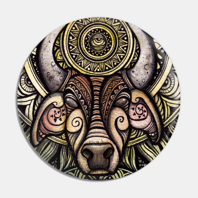 Trippy Mandala Ox Pin by asiancoffeegirl