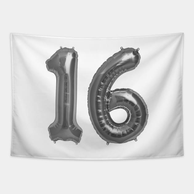 Silver 16th Birthday Metallic Helium Balloons Numbers Tapestry by podartist