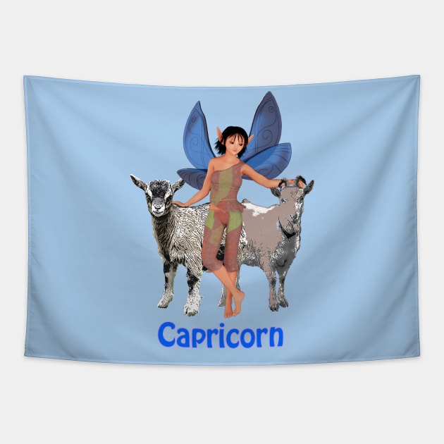 Capricorn woman girl fairy faerie elf goat zodiac horoscope Tapestry by Fantasyart123