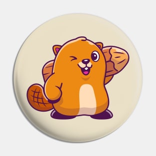 Cute Beaver Holding Wood Cartoon Pin