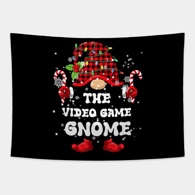 Video Game Gnome Buffalo Plaid Matching Family Christmas Tapestry by Origami Fashion