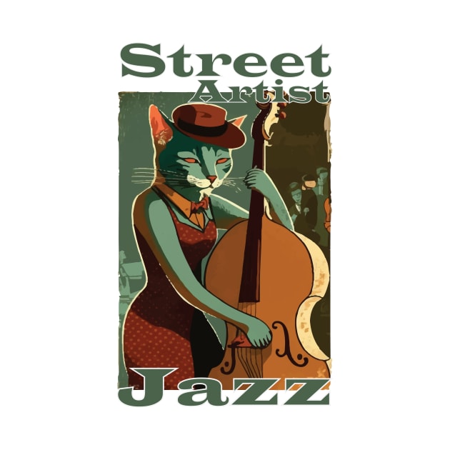 Street artist Cat Jazz by MusicianCatsClub