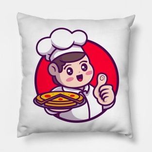 Cute Chef Serving Pizza Cartoon Pillow