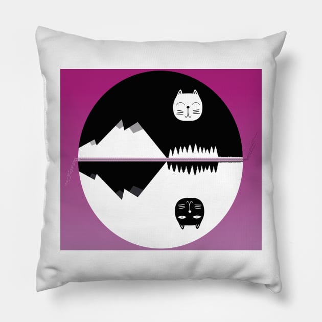 Landscape Cat Moon - Perfect Gift For Cat Lovers Pillow by WassilArt