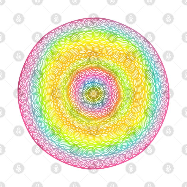Neon Rainbow Mandala - Intricate Digital Illustration, Colorful Vibrant and Eye-catching Design, Perfect gift idea for printing on shirts, wall art, home decor, stationary, phone cases and more. by cherdoodles