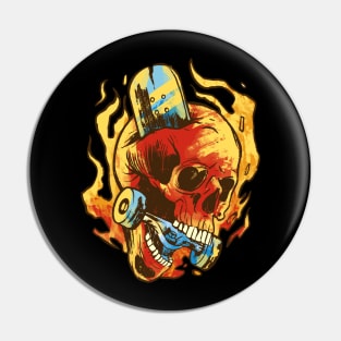 Skull Flame Skater Description Pin