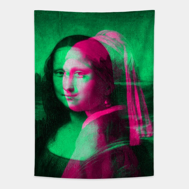 Mona Lisa with a Pearl Earring Interactive Magenta&Green Filter By Red&Blue Tapestry by RedAndBlue