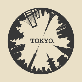 Tokyo Japan Landmarks - Circular Skyline Design T-Shirt