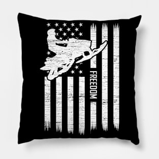 Snowmobile USA Flag Snowmobiling Pillow