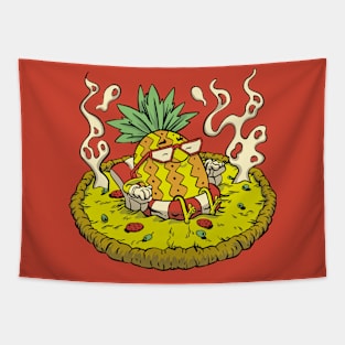 Cute Pineapple on Pizza Cartoon Tapestry