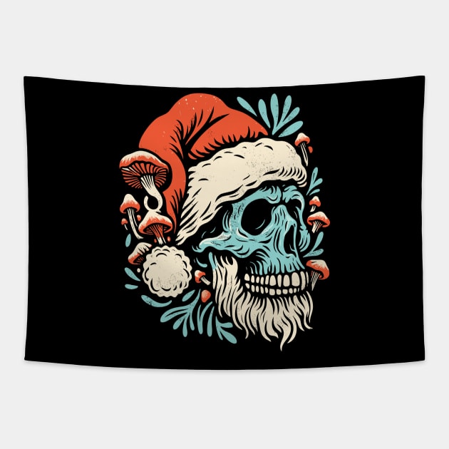 Santa Claus Skull with Fungi Tapestry by podtuts