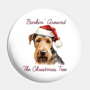 Christmas Airedale Dog in Santa Hat Pin