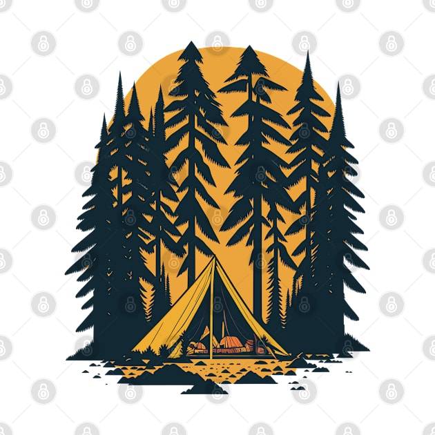 Camping tent in the forest by webbygfx