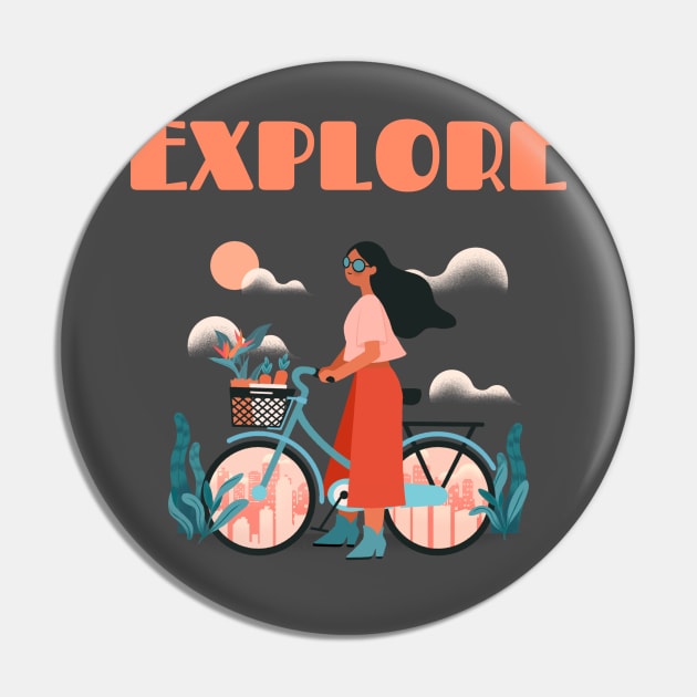 Explore - Woman on Bicycle Pin by Batcat Apparel