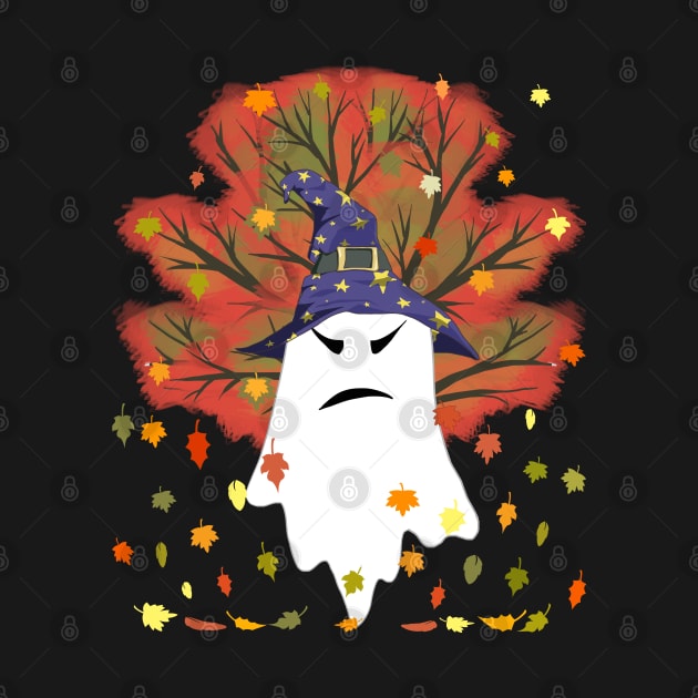 Evil Witch Ghost Halloween Autumn Leaves Fall Thanksgiving by Ai Wanderer