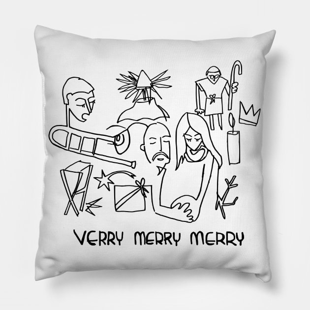 Ugly Cute Holiday Line Art Pillow by badlydrawnbabe