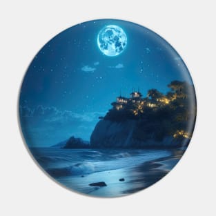 beach during the night with blue shining moon Pin