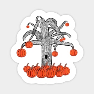 Simple Dark Tree With Pumpkins, Spooky Tree With Pumpkins Magnet