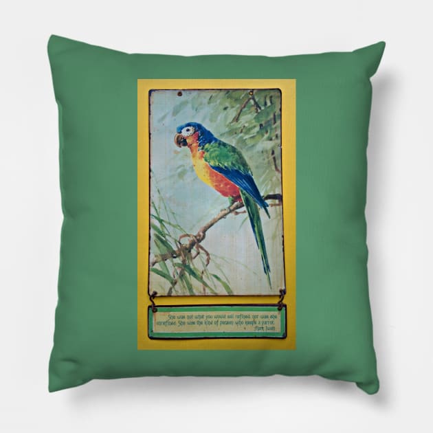 Vintage Parrot Art with Mark Twain Quote Pillow by numpdog