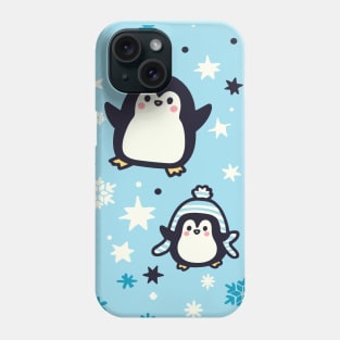 Kawaii Penguins With Winter Snowflakes Seamless Pattern For Christmas Time Phone Case