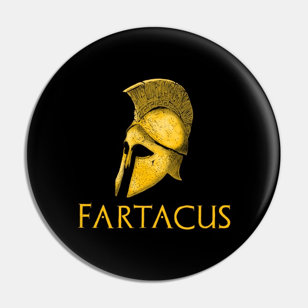 Funny Ancient Greek Spartan Helmet Fartacus Farting Pin by Styr Designs