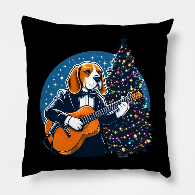 Beagle Playing Guitar Christmas Pillow by Graceful Designs