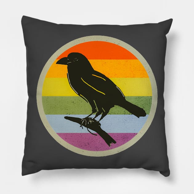 Crow Rainbow Faded Style Pillow by jetartdesign