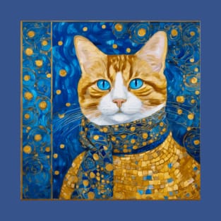 Klimt Tabby Cat with Blue Eyes and Beautiful Scarf T-Shirt