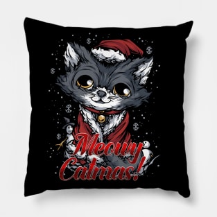 Gray Christmas Cat Santa Suit Merry Catmas Pillow