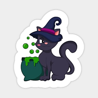 Cat as Witch with Cauldron Magnet