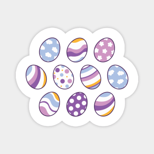 Egg Pattern | Purple Orange | Stripes Clouds Flowers Dots | White Magnet