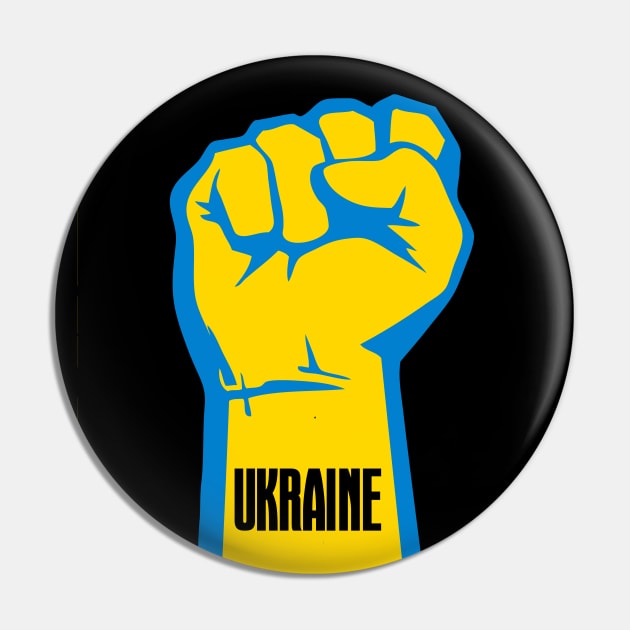 Peace for Ukraine! I Stand With Ukraine. Powerful Freedom, Fist in Ukraine's National Colors of Blue and Gold (Yellow) on a Dark Background Pin by Puff Sumo