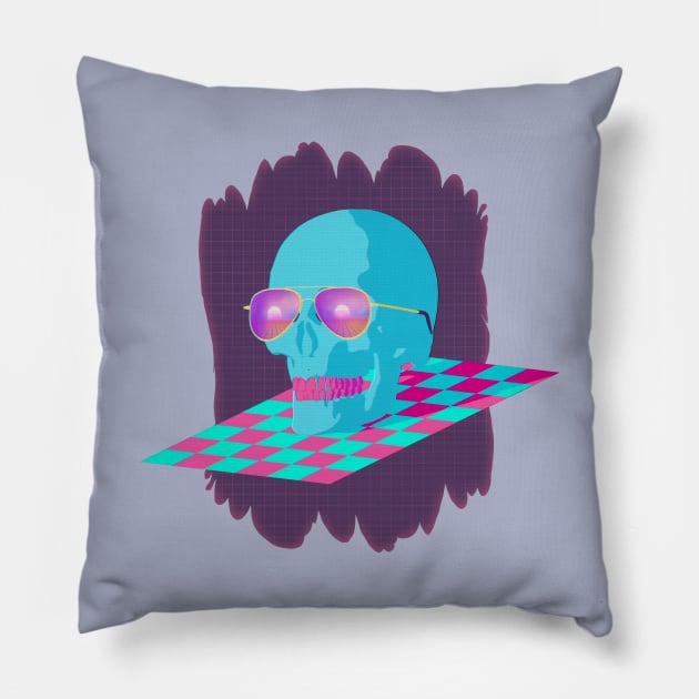 Vaporwave Skull Pillow by AxiomDesign