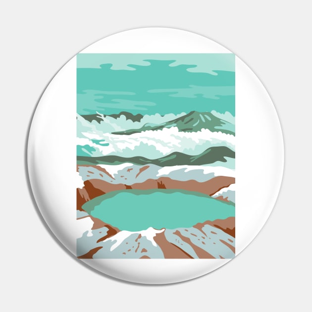 Katmai National Park and Preserve at Summit Crater Lake of Mount Katmai Alaska United States WPA Poster Art Color Pin by retrovectors