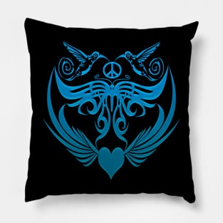 Butterfly wings, hummingbirds, cyan Pillow