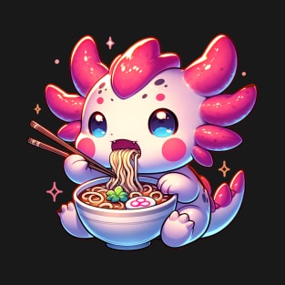 Axolotl Eating Ramen Noodles T-Shirt