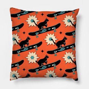 Cool Skater Black Cat Pattern in orange Pillow