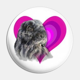 Beautiful black mini lop bunny on a rainbow heart! Pin