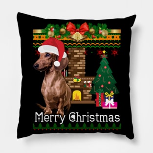 Ugly Christmas Sweater DACHSHUNDS Pillow