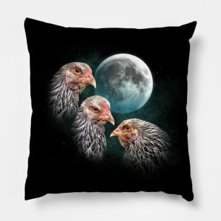 Three Chicken Moon (Dark Brahma) Pillow