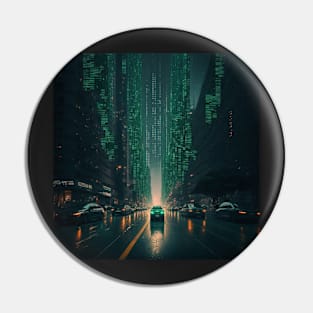 Evening City in Green Code Pin