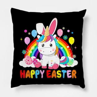 Easter Cute Unicorn Wearing Bunny Ears Easter Eggs Pillow