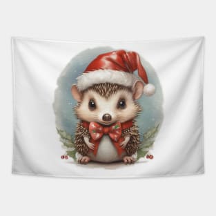 cute little hedgehog wearing a santa hat Tapestry