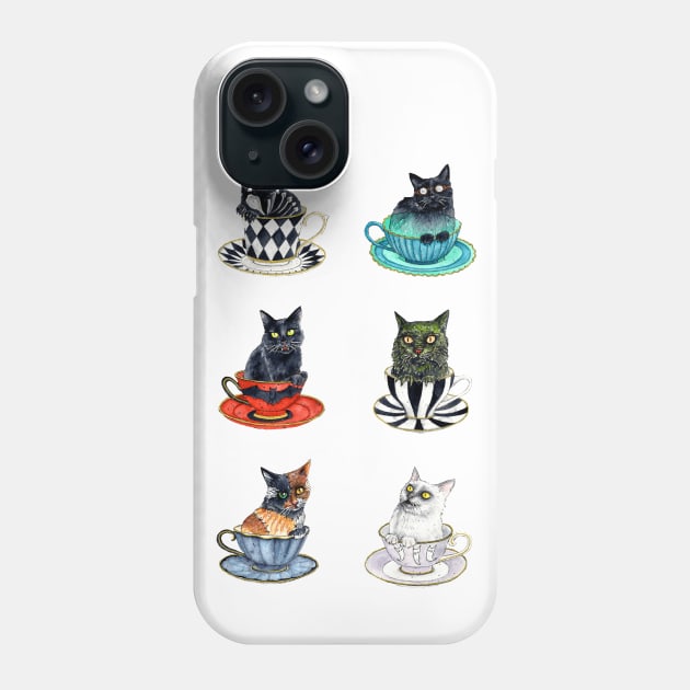 Teacup Meownsters Phone Case by Clockwork Art