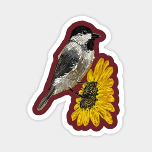 Summertime Sunflower With A Chickadee Magnet