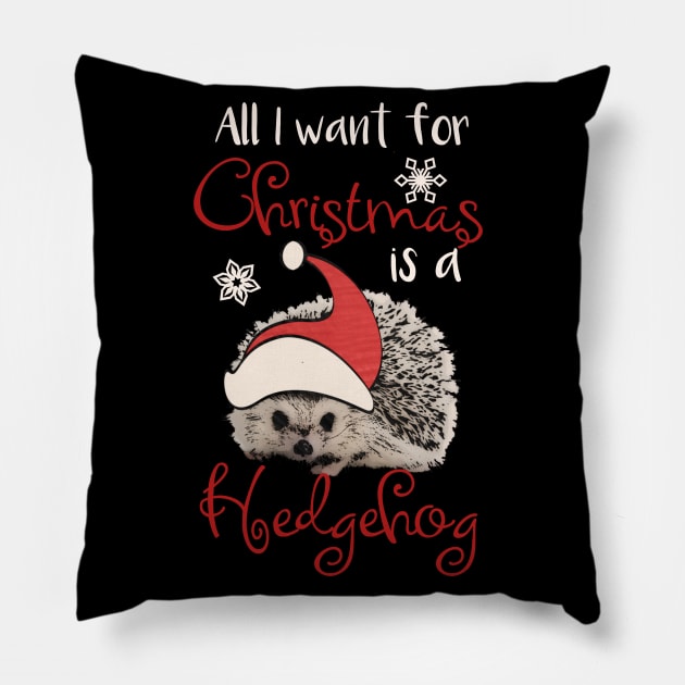 Cute Vintage Christmas Hedgehog Santa - All I Want For Christmas is a Hedgehog Pillow by AmbersDesignsCo